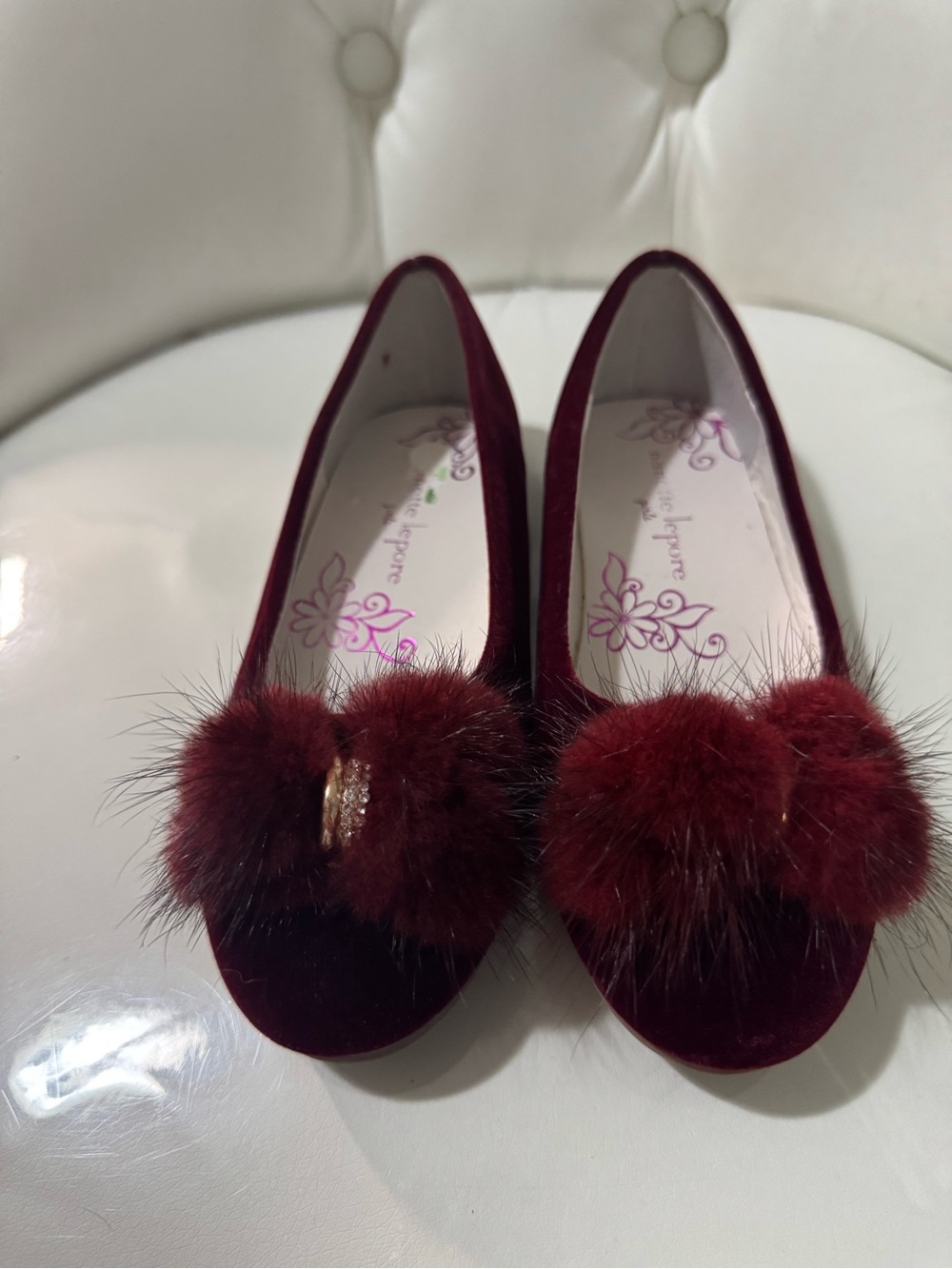 Nanette Lepore Burgundy Pom-Pom Flats